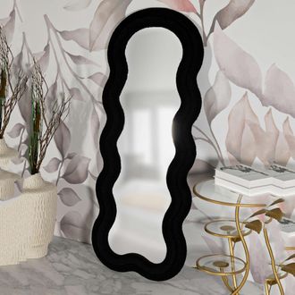 Dmora Espejo Marylin, Marco Ondulado Tela Teddy, Forma Rectangular, Tipo De Pared, 60x160h Cm Negro