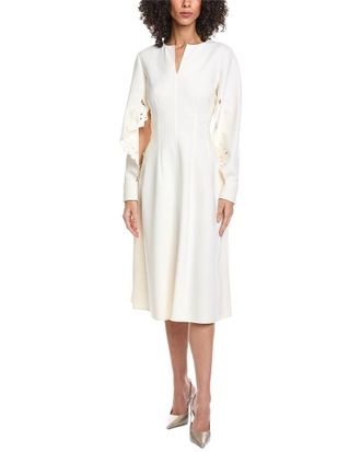 Oscar De La Renta Oscar De La Renta Floral Detail Silk-Lined Wool-Blend Midi Dress