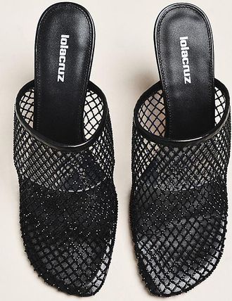 Lola Cruz Rhinestone Netted Mule Heels