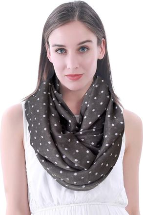 Lina & Lily Polka Dot Print Womens Infinity Scarf Snood Lightweight (Dark Grey)