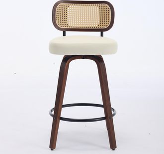 STILVORA Lote De 2 Taburetes De Bar Giratorios Con Respaldo De Rejilla Y Asiento Acolchado, Piel Sintetica Pu, Beige