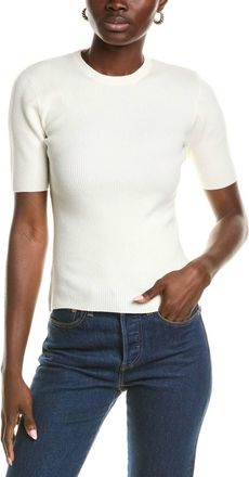 Derek Lam Salma Ribbed Short Sleeve Sweater In Ivory