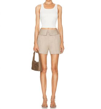 Frame Denim Foldover Short In Mushroom