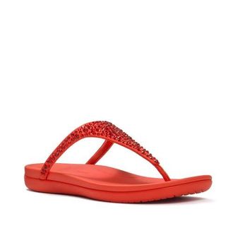 FitFlop Solay Mixed-Crystal Toe-Post Sandals in Cherry Tomato at Nordstrom, Size 10