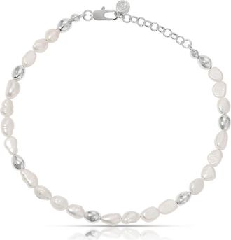 Ettika Freshwater Pearl Pebble Anklet in Silver at Nordstrom
