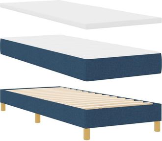 vidaXL Box Spring Bed with Mattress Cream 90x200 cm Fabric Blue Vidaxl