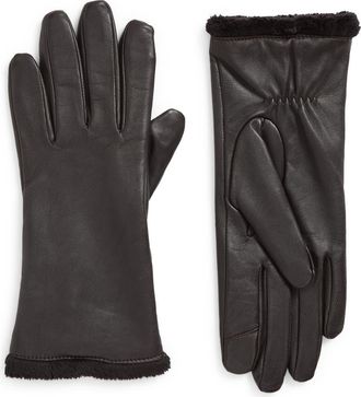 Cole Haan Faux Fur Lined Tech Leather Gloves in Brown at Nordstrom Rack, Size X-Large