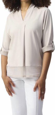 Joseph Ribkoff V Neck Top With Mesh Hem In Moonstone
