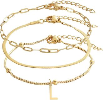 Adornia Set of 3 Tarnish Resistant 18K Gold Plated Chain Bracelets in Gold-L at Nordstrom Rack