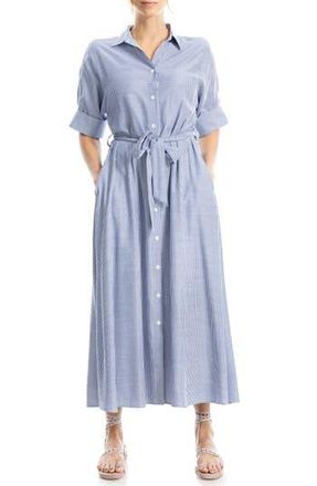 Max Studio Stripe Short Sleeve Maxi Shirtdress in Indigo/Off White at Nordstrom Rack, Size Large
