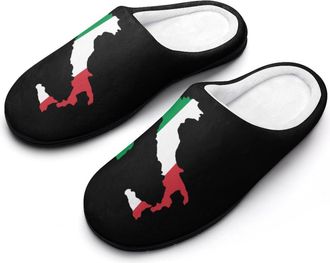 Generic Borders Map of Italy Flag Cotton Slippers for Women Memory Foam Comfy House Shoes with Anti-Skid Rubber Sole
