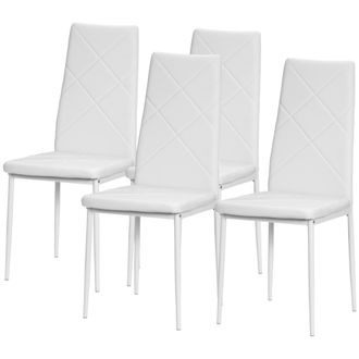 HOMCOM Set 4 Sedie Da Cucina Con Schienale Alto Finta Pelle E Acciaio Bianco - Homcom
