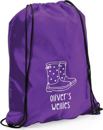 eBuy GB Personalised Welly Boot Bag, Kids Unisex Drawstring Backpack for Wellies, Girls Boys Rucksack, Childrens Boot Bag (Purple)