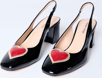 Unique Vintage Heart Leatherette Slingback Heels in Patent Black W/Heart at Nordstrom, Size 10