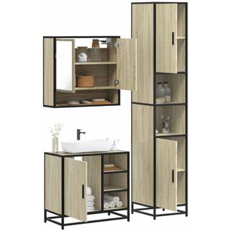 vidaXL Vidaxl - Set De Muebles De Ba&ntilde;o 3 Pzas Madera Contrachapada Roble Sonoma