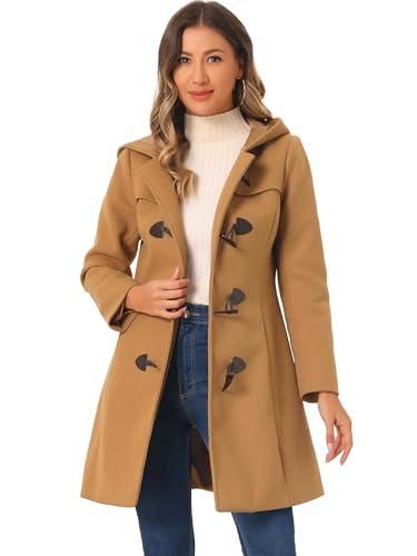 Allegra K Duffle-coat boutonné à capuche pour femme brun clair XL