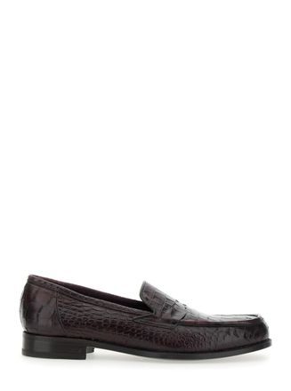 Lidfort luisiana Bordeaux Loafers With Embossed Crocodile Effect In Leather Man
