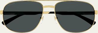 Gucci Mens Stripe Logo Metal Aviator Sunglasses