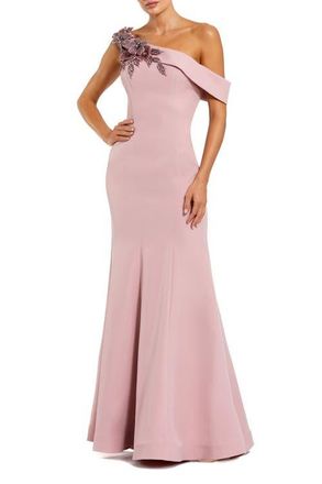 Mac Duggal Crepe Floral Beaded Off The Shoulder Mermaid Gown in Rose at Nordstrom, Size 10