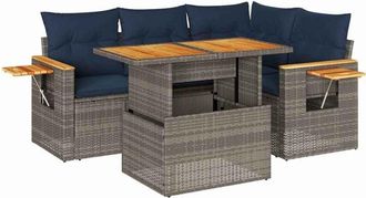 vidaXL 5 Piece Garden Sofa Set with Cushions Grey Poly Rattan Acacia Vidaxl