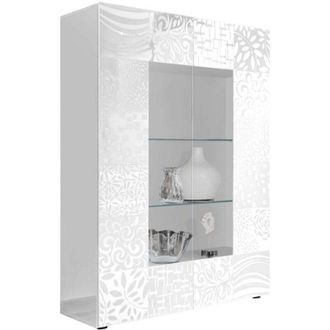 Les Tendances Les Tendances - Credenza Mobile Soggiorno con Vetrina 2 Ante in Melaminico 120x42x166cm tft Blossom Bianca
