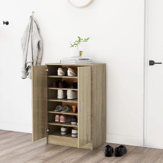 Berkfield Home Shoe Cabinet Sonoma Oak 60x35x92 cm Engineered Wood in Brown | Size: 60 x 35 x 92 cm