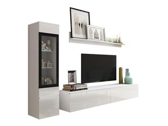 Mirjan24 Mobilier1 - Conjunto De Sal&oacute;n Sarasota 125, Blanco + Blanco Brillante