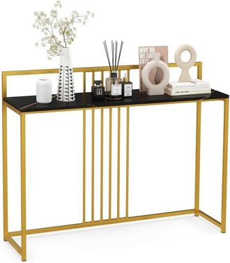 Costway Costway - Mesa De Entrada 120 Cm, Mesa Consola Con Superficie De M&aacute;rmol Artificial, Recibidoeres De Entrada Con Estructura De Metal Dorado, Mesa De Ex