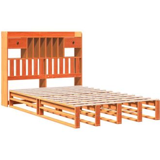 vidaXL Bookcase Bed without Mattress Wax Brown 135x190 cm Double Solid Wood Pine vidaXL