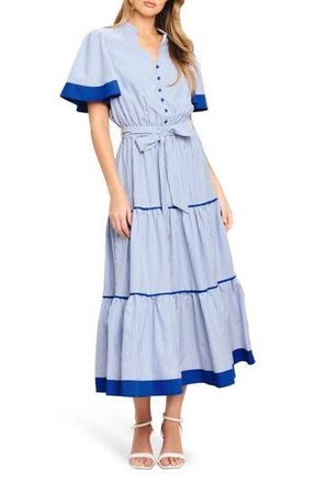 Flying Tomato Stripe Short Sleeve Midi Shirtdress in Blue White Stripe at Nordstrom Rack, Size Medium