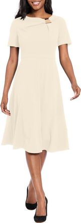 London Times Hardware Neck Fit & Flare Midi Dress in Sugar Ivory at Nordstrom Rack, Size 16