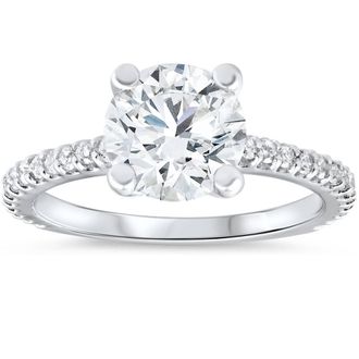 Pompeii3 3 Carat Diamond Engagement Solitaire Ring 14K White Gold Lab Grown Round Cut Size Selectable