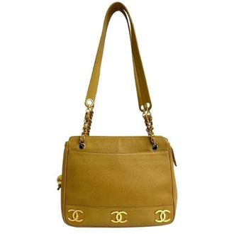 Chanel Pre-owned Vintage Leren Schoudertas - Dames - Pre-owned - Beige - Maat: ONE Size Leer