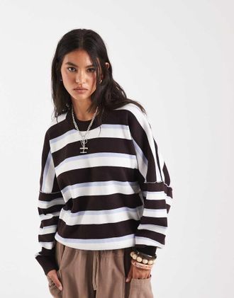 Free People Felpa squadrata color cioccolato a righe combinate-Marrone