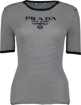 Prada Tops, Dames, Zwart, M, Gestreept T-shirt