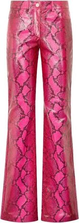 Roberto Cavalli Python-Print Leren Broek - Dames - Wijde Broeken - Roze - M - Broeken