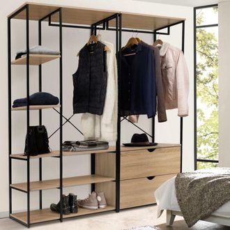 IDMarket Armario Modular Con Doble Armario, Estantes Y 2 Cajones L. 170 Cm Detroit Dise&ntilde;o Industrial