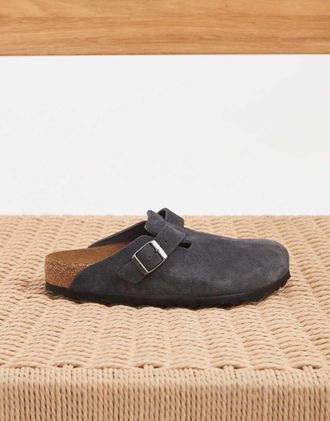Birkenstock Boston sabot in suede antracite-Grigio