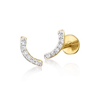 RS Pure by Ross-Simons Diamond-Accented Curved Bar Flat-Back Stud Earrings in 14kt Yellow Gold