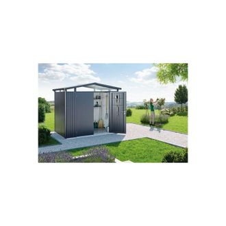 BIOHORT Caseta Cobertizo Metalica Panorama P3 Color Gris Oscuro Metalizado Doble Puerta