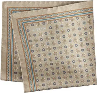 Eton Medallion Print Silk Twill Pocket Square in Light Beige at Nordstrom