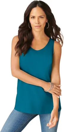 Roaman's Plus Size Cotton Scoopneck Tank Top in Deep Teal at Nordstrom, Size Small