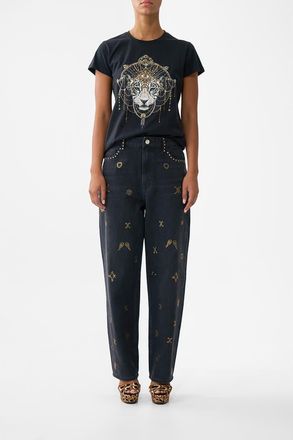 Camilla Slim Fit Round Neck T-Shirt - Black in Feline Folklore at Nordstrom, Size Xx-Small Au