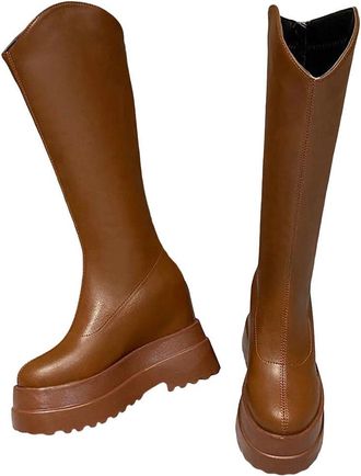 Generic Womens Furry Knee High Boots Round Toe High Heel Long Warm Boots