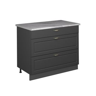 Vicco Mueble Bajo De Cocina Fame-line, Antracita-oro Landhaus/antracita, 100 Cm, Et M&aacute;rmol, Vicco