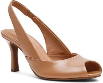 Anne Klein Jovi Slingback Peep Toe Pump in Tan Crinkle at Nordstrom, Size 7.5