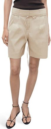 Mango Belted Linen Blend Shorts in Beige at Nordstrom, Size 10