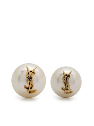 Saint Laurent Oorbellen met YSL-plakkaat en parel - Goud