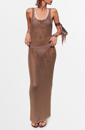 Mango Open Stitch Maxi Dress in Medium Brown at Nordstrom, Size 6
