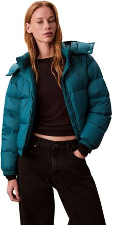 Calvin Klein Womens Essential Mid Weight Puffer Jacket with Hood, Green (Maya Blue), S